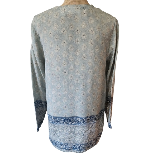 Valerie Stevens 100% Silk Elegant Blue and Teal Button-Up Blouse - Medium - Picture 4 of 7